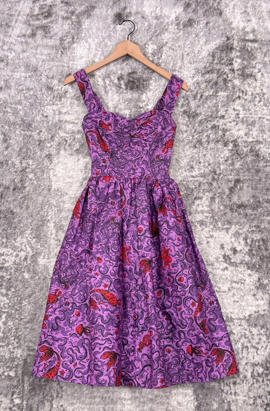 New Vixen Micheline Pitt Dress XS Womens Sea Creature Print Fit Flare
